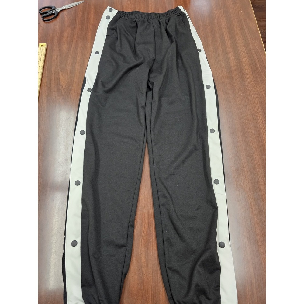 Women's Snap Button Track Pants Black Side Stripe Athletic Joggers Size Small
